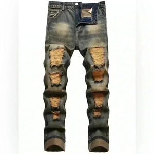 Slim Fit Ripped Jeans color: Camel All season Grunge NWOT
